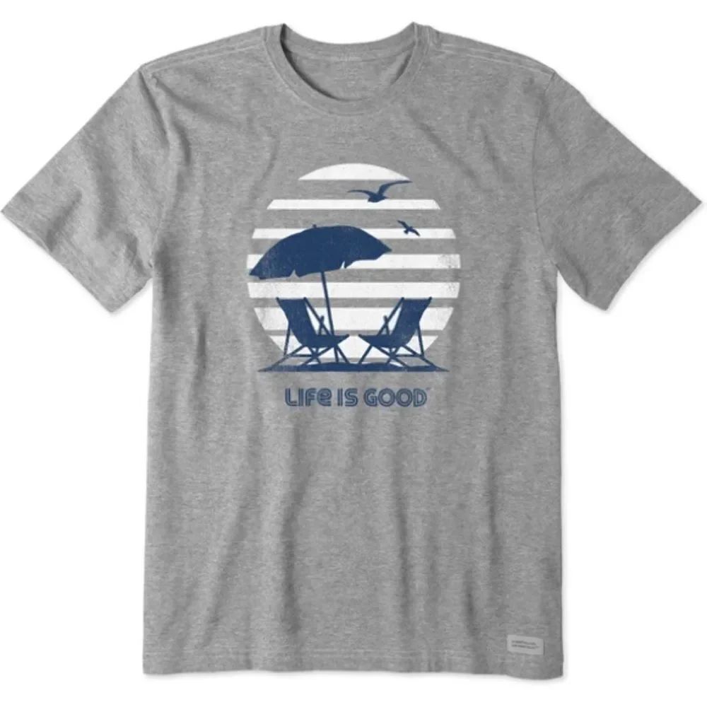 Life is Good Men's Small 70's Retro Beach Umbrella Short Sleeve Cotton T-Shirt